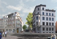 Görlitz: Zugang zur Hospitalstraße nach Umbau und Sanierung beider Eckhäuser (Bildmontage)