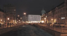 Potsdam: Bildmontage Landesbibliothek bei Nacht