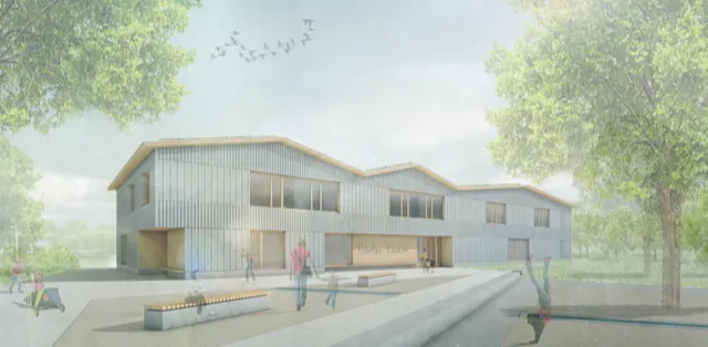 Bischofsgrün_1.Preis – Perspektive (<abbr>KO</abbr>/<abbr>OK</abbr> Architektur | Impuls° Landschaftsarchitekten)