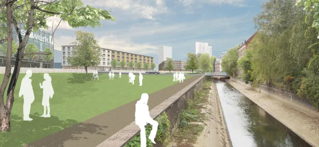 Leipzig: Parkterrasse und Parklinse an der Parthe (Bildmontage)